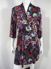 Josie Natori 3/4 Sleeve Robe Peignoir Nightgown Colorful Paisley Size s small