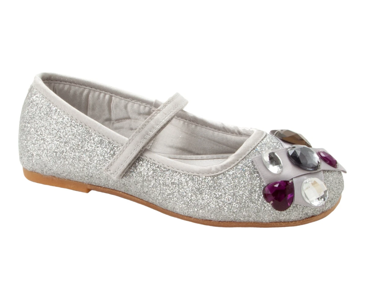 GIRLS EX CLARKS SILVER GLITTER GEM BRIDESMAID WEDDING PARTY SHOES UK SIZE 10 2
