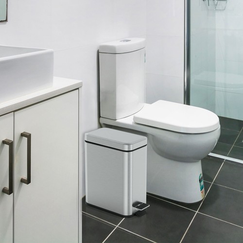 1.3 Gal Stainless Steel Step On Trash Can Slim Bathroom Office Satin Silver - 第 7/11 張圖片