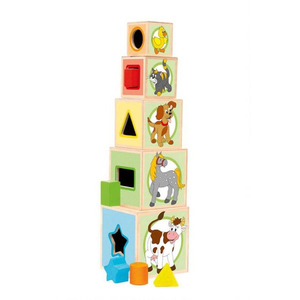 Steckstapelturm Kinder Holzspielzeug SteckwüRfel Sortierspiel Mit Tieren # 95005-image
