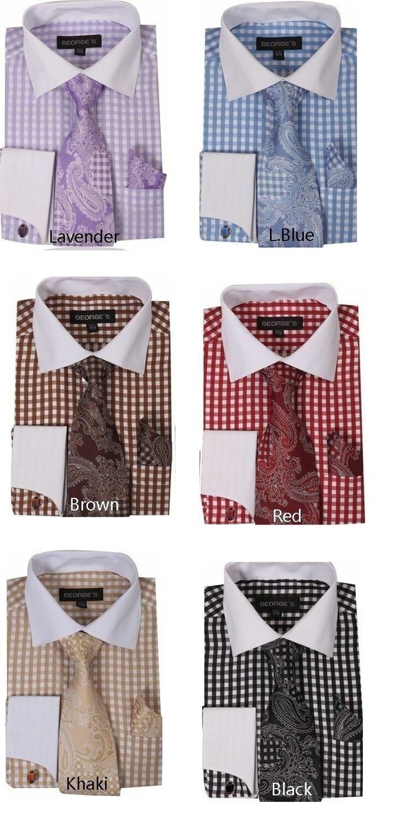Men's Fashion dress shirt Matching Color cat eyes Cuffing