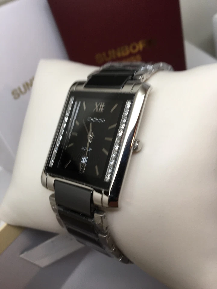 SUNBORN 50218M Ceramic Men's Precision Quartz Black Dial Two tone Silver Watch - Image 3 of 4