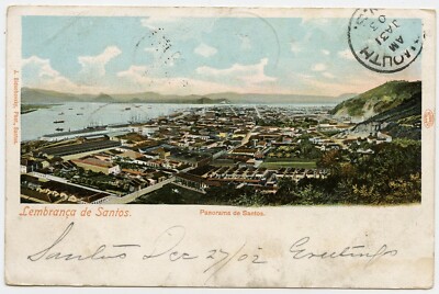 lembranca de Santos Brazil  Vintage Postcard to Yarmouth N.S. Canada  1903
