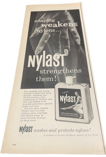 Vintage 1956 Nylast Nylon Protectants Ephemera Print Ad 5.5” X 13.5” C.03