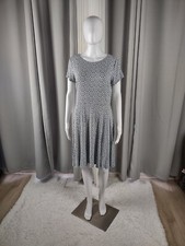 Loft Women's Blue White Geometric Print Short Sleeve Crew Neck Mini Dress Size 6