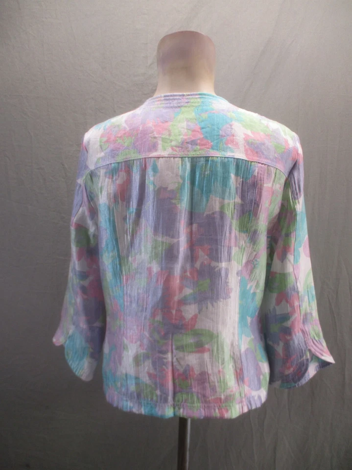 Ruby Rd. Size 10 Womens Multicolor Crew Neck Button Up Lightweight Blazer 368 - Image 4 of 4