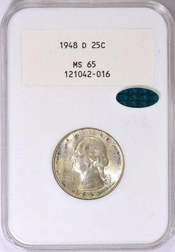 NGC MS65 1948 D WASHINGTON SILVER QUARTER-GOLD EMBOSSED GEN 2 HOLDER