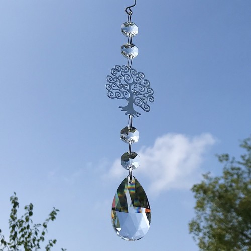 New Tree and Little Birds Hanging Sun Catcher Mobile with Glass Crystal Drop - Picture 6 of 7