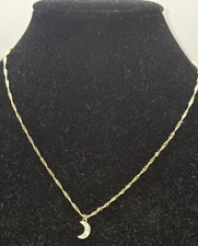 Goldtone Celestial Necklace Adjustable Dainty Twisted Chain Half Moon Pendant   