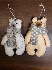 BEAR COUPLE PLUSH ORNAMENTS NEWLYWED GIFT COZY COUNTRY CHRISTMAS