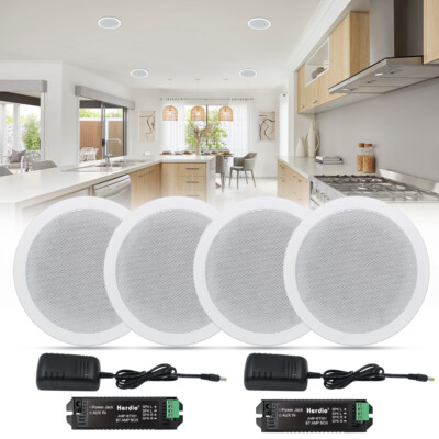Herdio 2Pairs Bluetooth In-Wall/Ceiling Speakers 5.25'' 600W Flush Mount for Home