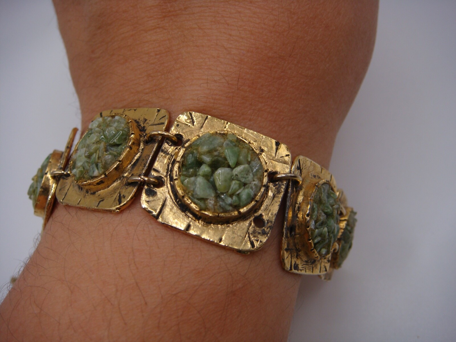 VINTAGE SIGNED SOLID COPPER GOLD TONE MULTI PANEL… - image 2