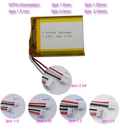 3.7V 2500mAh 9.25Wh NTC Thermistor 3-wires Li Battery 104050 Lipo JST 3Pin Plug