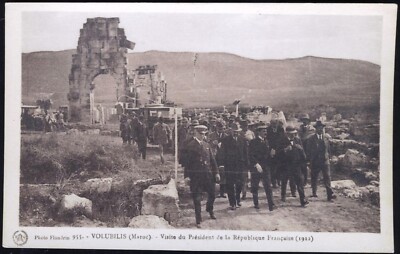 Besuch des französischen Präsidenten in VOLUBILIS, Marokko. Alte Postkarte 1922. Versandkostenfrei