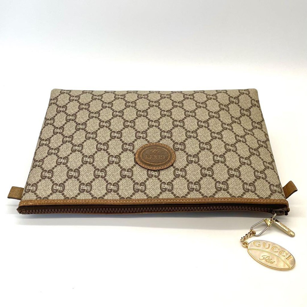 GUCCI Plus GG Pattern Large Pouch Clutch Bag with Logo Charm