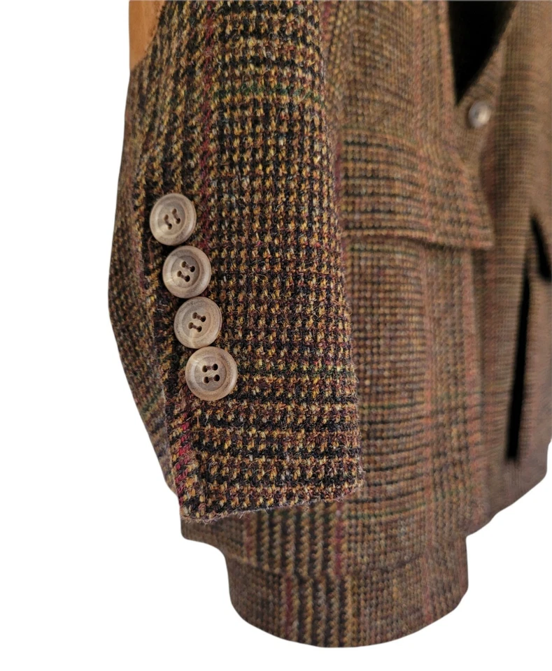 Vtg Polo Ralph Lauren Glen Plaid Wool Tweed Leather Elbow Patched Jacket  42 R - Image 4 of 4