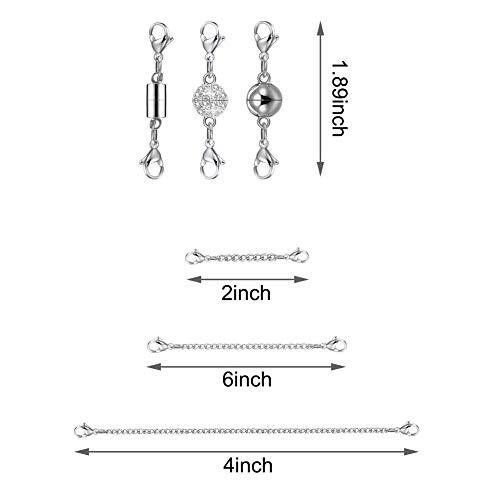 QACOWW 12 Pieces Necklace Extenders, Necklace Extension Clasps Set, Silver - Bild 2 von 6