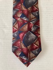 Barrington Men's Necktie Tie Silk Red Gray Tan Geometric Mosaic Made in USA