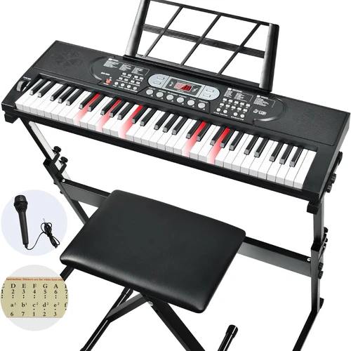 61 Key Keyboard Piano, Electric Piano Keyboard with Lighted Keys, Pitch Bend, Bu