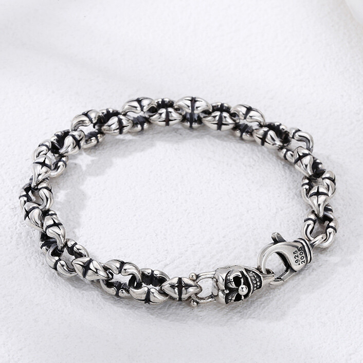 アクセサリー Skull Chain Bracelet - Silver 925 Real Solid 925 Sterling Silver Link Bracelet Skull Chain