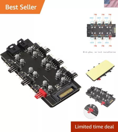 Advanced 6-Way PWM & ARGB Hub with SATA Power for Custom PC Cooling and Lighting
