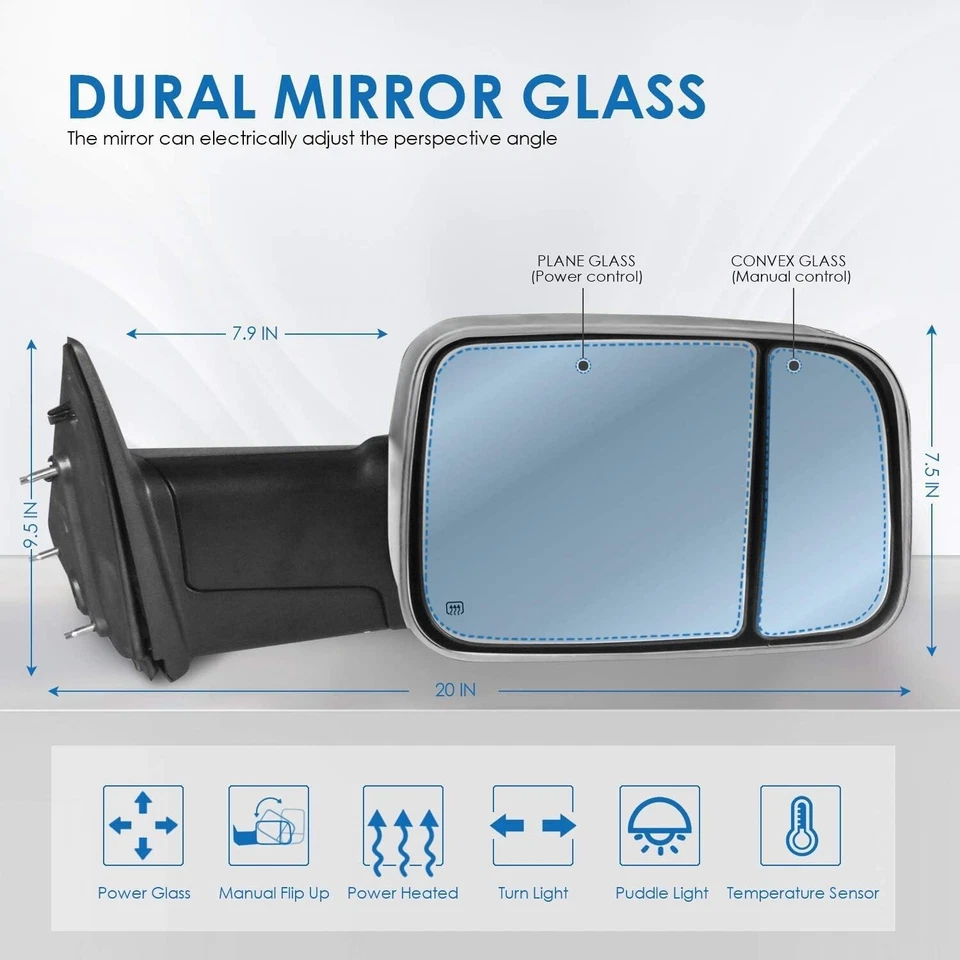 Power Heated Towing Mirrors Chrome Pair LED Signal Puddle Lights Compatible Fit - Imagem 4 de 4