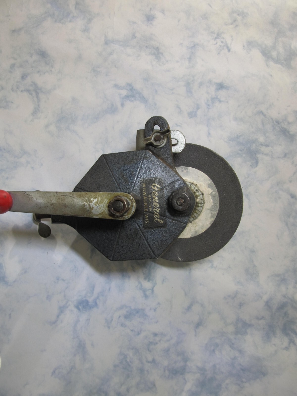 Antique General Hand Crank Grinding Wheel Sharpening Stone Bench