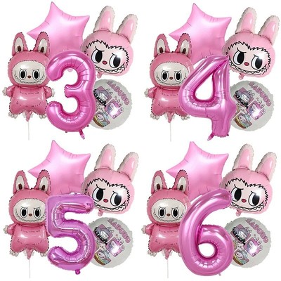 Cartoon Labubu Monster Balloons Set Pop Marts Number 1-10 Birthday Aluminum Film