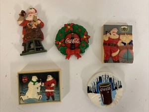 Vintage Coca Cola Magnets Set Of 5 1997-2000 Holiday Theme Santa Claus Christmas