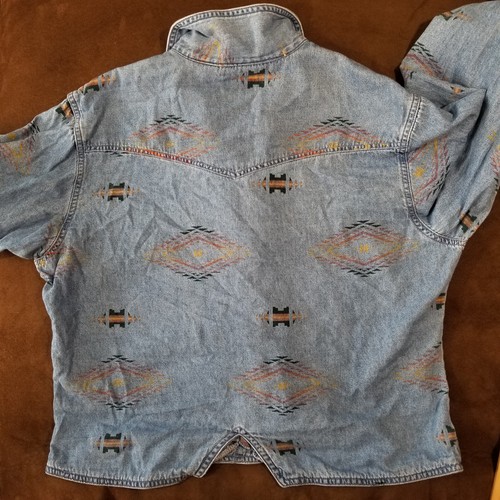 VTG WRANGLER LIGHTWEIGHT DENIM JACKET AZTEC GEOMETRIC PRINT XXL YOUTH 20" CHEST - Picture 13 of 14