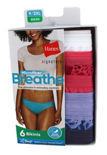 New HANES 6-pk Size 9 / 2XL Multi Colors Microfiber X-Temp Breathe Women Bikinis