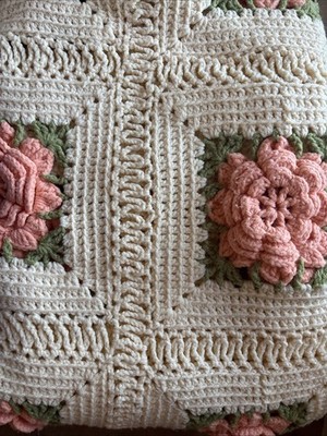 Vintage handmade, crochet throw blanket 54x72 +_ Pink Roses