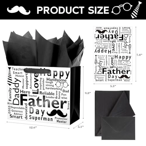  Bolsa grande de regalo para el día del padre con papel de seda y tarjeta 12,6" negra (12,5") Foto 3 de 4