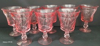 Fostoria Jamestown Pink Swirl Pattern 5.75" Water Goblets Set Of 8