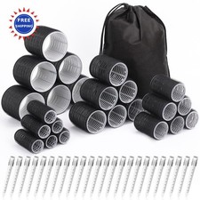 Hair Curlers Set with 24 Rollers 6 Jumbo Large Medium Small Clips Lengths Black