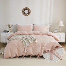 annadaif Pink Duvet Cover King Size 104x90 Inch , 3 Pieces Bowknot Ultra Sof...