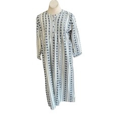 The Vermont Country Store Flannel Nightgown Blue Fair Isle Print Size Medium