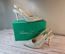 Lauren Lorraine Rachel Rhinestone Silver Sparkle Slingback Heels Sz 9 Glamorous