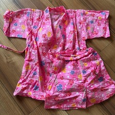 Jinbei Girl's Pink 110cm Summer Fish  Flower Pattern Used Kids Kimono Japan