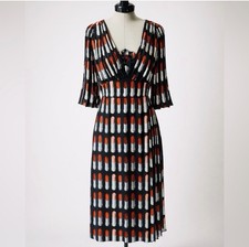 Prada 2018 Pleated Lipstick PrintMidi, black/red/pink, flutter sleeves, 36, EUC