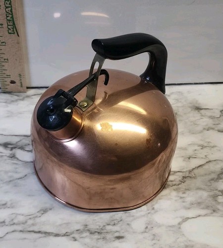 Vnt. Revere Ware Embossed "Paul Revere" All Copper Tea Kettle USA Rome NY #81