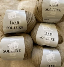 Lang Sol Luxe Cotton Polyester Ribbon Tape Yarn, Lot of 5, Beige, 50gm/100m