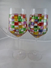 The Wine Savant Renaissance Hand Painted Stained Glass Wine Glasses Set of 2