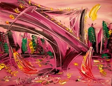 PINK BRIDGE   ABSTRACT PAINTING Expressionist MODERN ART   DECOR WALL 32FF3