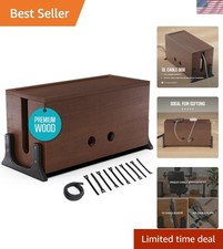 Extra Large Wood Cable Management Box - Elegant Cord Organizer with Magnetic Lid