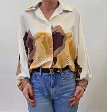 Italy Zarte Satin Bluse im Floralem Muster Fledermausarm Größe 38 40 42 Braun