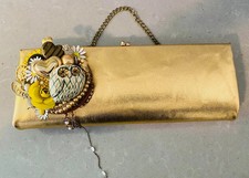 Vintage Gold Clutch Purse with Unique Embellishment   Elegant Evening Bag