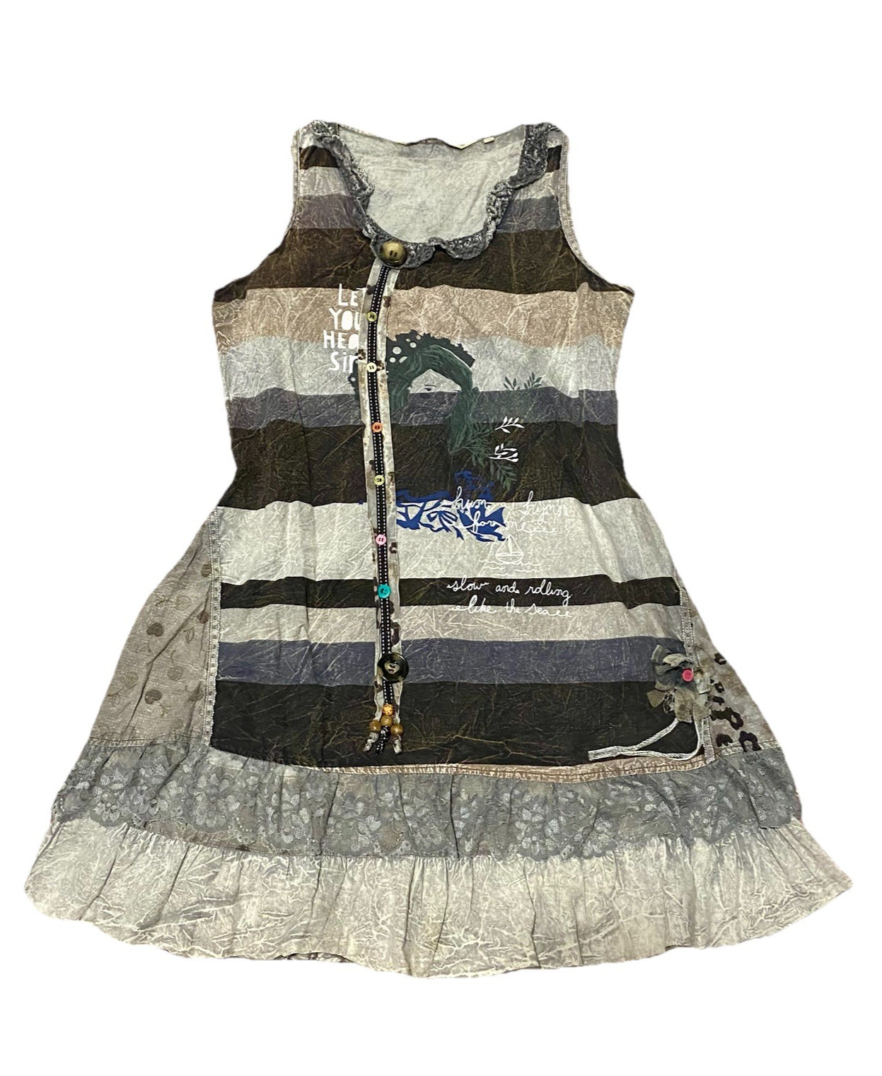 SAVAGE CULTURE Embellished Cotton Dress Lace Trim Size XL