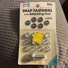 Vintage Dyno Decorative Snap Fasteners 6 Sets With Tool