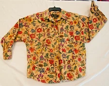 Vtg Bushwacker USA Shirt Large Floral Button Up Cotton Canvas Cottagecore Flower